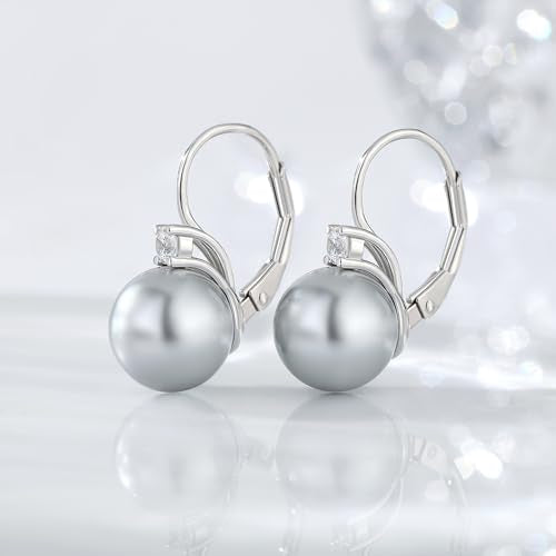 Pearl Earrings for Women Pearl Leverback Earrings 925 Sterling Silver - color: A6-Light Grey
