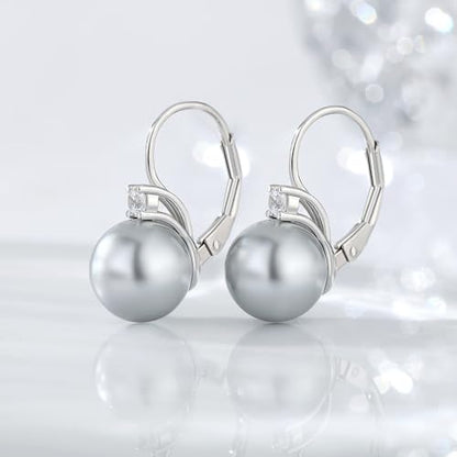 Pearl Earrings for Women Pearl Leverback Earrings 925 Sterling Silver - color: A6-Light Grey