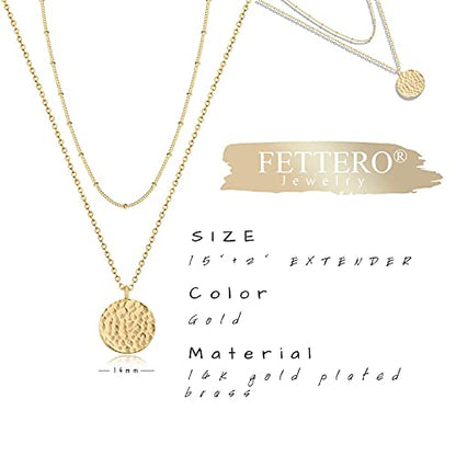 Fettero Pendant Necklace Gold Choker Layered Coin Open Karma Circle Full New Crescent Moon 14K Gold Plated Simple Dainty Necklaces for Women Jewelry Gift - style: Full Moon Gold / 2 Layer
