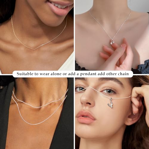 FUNEIA 925 Sterling Silver Necklace for Women Trendy Dainty Real Silver Chain Necklace Simple Thin Box Chain Beaded Chain Snake Chain Herringbone Necklaces Jewelry 14/16/18 Inch - color: 1.3mm Cable Chain