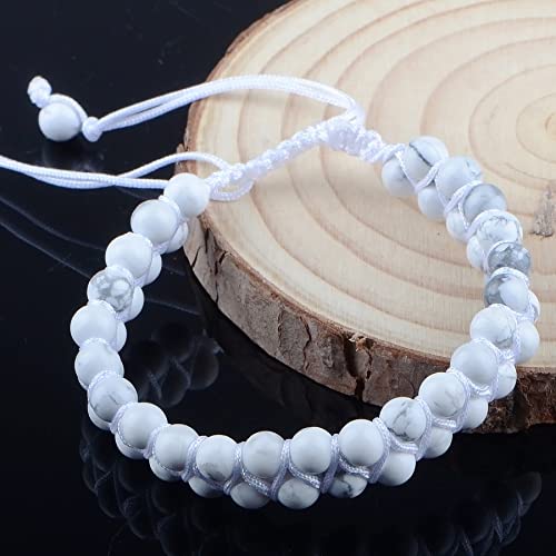 MASSIVE BEADS Double Layer Natural Chakra Healing Power Crystals Macrame Bracelet Yoga Stone Beads Gemstone Meditation Relax Anxiety Bangle for Unisex Women Men - color: Howlite, size: 6mm