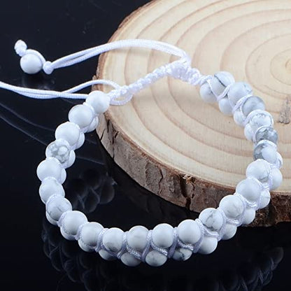 MASSIVE BEADS Double Layer Natural Chakra Healing Power Crystals Macrame Bracelet Yoga Stone Beads Gemstone Meditation Relax Anxiety Bangle for Unisex Women Men - color: Howlite, size: 4mm
