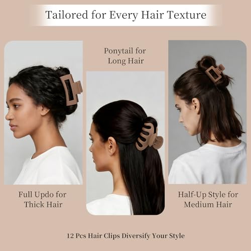 Small Medium Claw Clips for Women, 3 Styles Hair Clips for Thick and Thin Hair, Non-slip Strong Hold, 12 Pcs (Brown) - color: Brown