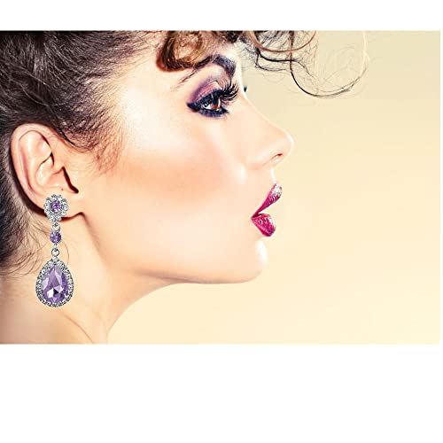 Gorgeous Austrian Crystal Rhinestone Wedding Bridal Teardrop Drop Dangle Earrings - color: Light Purple