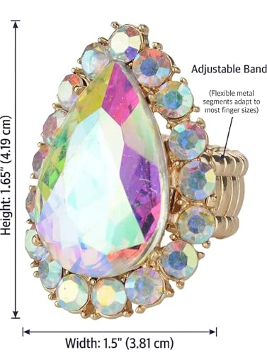 NYFASHION101 Radiant Teardrop Stone Adjustable Cocktail Statement Ring - color: Aurora Borealis/Gold-Tone