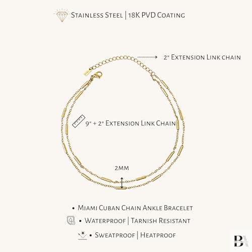 Stainless Steel Chain Ankle Bracelet for Women Adjustable Waterproof Anklet - color: Gold / Double Layer Tube Bar