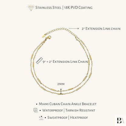 Stainless Steel Chain Ankle Bracelet for Women Adjustable Waterproof Anklet - color: Gold / Double Layer Tube Bar
