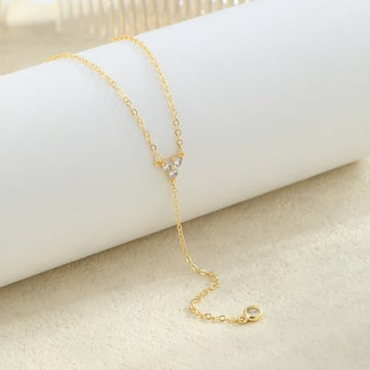 Lariat Gold Necklaces for Women Trendy Dainty Long Necklace 14k Gold Plated/Silver Layered Drop Beaded Chain Necklaces Y-shaped Pendant Necklace Simple Gold Jewelry Gifts - color: Y Triangle-Gold
