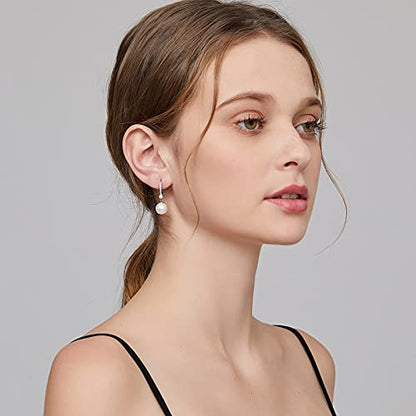 Jiamiaoi Pearl Dangle Earrings 925 Sterling Silver Pearl Earrings for Women 10mm White/Black Pearls - color: A1-White-8mm Pearl