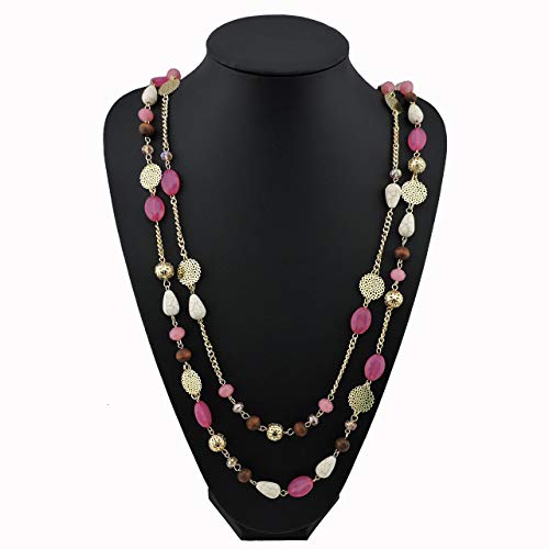 Bocar Long Necklaces for Women Trendy, Boho Layered Crystal Beaded Collar Necklaces for Women, Fashion Statement Necklaces Jewelry - color: Rose