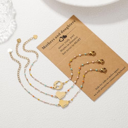 DS Mother Daughter Matching Bracelets,Adjustable Stainless Steel Gift Set | mother’s Day & Birthday Gift Box,Heart Charm,Mommy & Me Style,18K Gold Plated,Hypoallergenic,Daily Wear,Fits Women Teen Girls - color: Gold-5