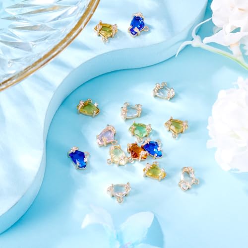 Beadthoven 15pcs Brass Micro Pave Cubic Zirconia Nuggets Charms Irregular Glass Crystal Charms Colorful Faceted Rhinestone Pendants for DIY Jewelry Making Necklace Bracelet Earrings Dangle Accessories - color: Nuggets