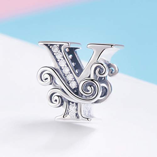 BISAER 925 Sterling Silver Initial Letter A-Z Charms for Bracelets Alphabet Beads Charm Jewelry Gifts - color: Letter Y