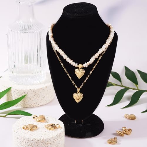 Beadthoven 10pcs Gold Plated Brass Heart Locket Pendants Engraved Heart Photo Frame Charms Photo Holder Memory Locket Pendants for DIY Necklace Jewelry Making - color: Gold-Heart with Swirling Pattern