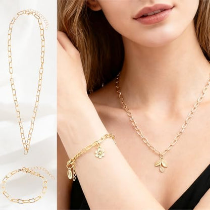 20 Pcs 18K Gold Plated Necklace Bracelet Chain Kit, Paperclip Alloy Link Fit Clip on Charm, Charm Bracelet Necklace Kit for Women DIY Jewelry Making (Gold) - color: Gold