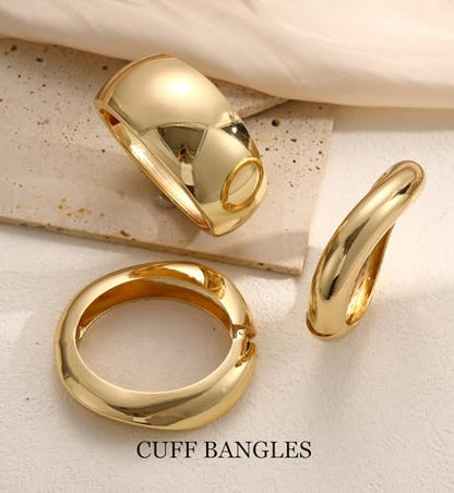 Chunky Gold Bangle Bracelets for Women, 14k Gold Plated Dainty Cuff Stackable Bangles Set, Trendy Bracelet Stack Fashion Jewelry Gifts - color: 02-GOLD