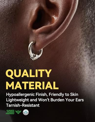 ChainsHouse Stud Earrings for Men Women,316L Stainless Steel/14K Gold/Black Plated Metal, Punk Hypoallergenic Surgical Huggie Hoop Earrings Mens Jewelry Piercing Hoop Earrings - style: B: Silver-Bead Hoop(1 Pair)