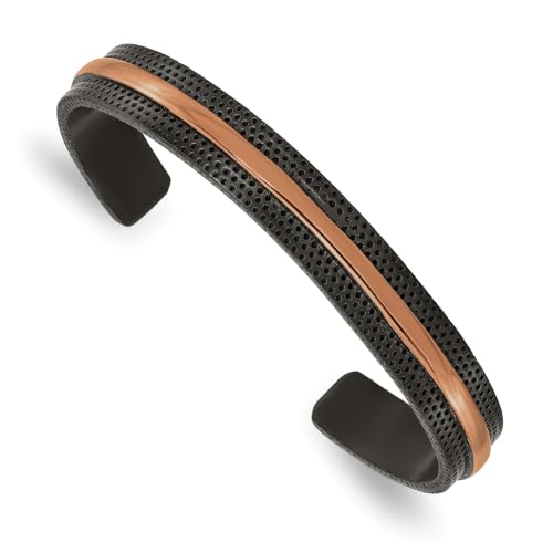 Chisel Polished & Textured Cuff Bangle in Stainless Steel with Black & Brown IP Plating, 10mm