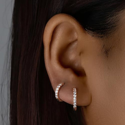 316L Surgical Steel Huggie Hoop Earrings | Dainty Pave Cubic Zirconia Cartilage Tiny Earring for Sensitive Ears Hypoallergenic Lightweight for Women Men - style: Rose Gold Plated,20G*10mm