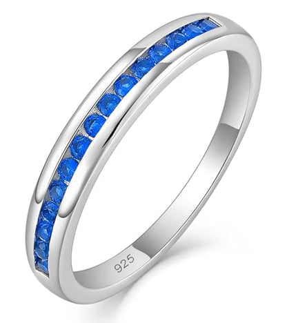 YL Stackable Rings 925 Sterling Silver Halo Birthstone Eternity Bands Jewelry for Women - color: 09-sapphire-Sept