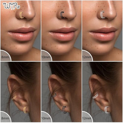 G23 Titanium Conch Piercing Jewelry Hoop: 16G 8mm/10mm/12mm Diamond Cartilage Earring Helix Double Piercing Hoop Septum Rings Hypoallergenic Nose Rings Hinged Segment Clicker Lip Rings Rook Daith Tragus Earrings - color: Black-Double Layers