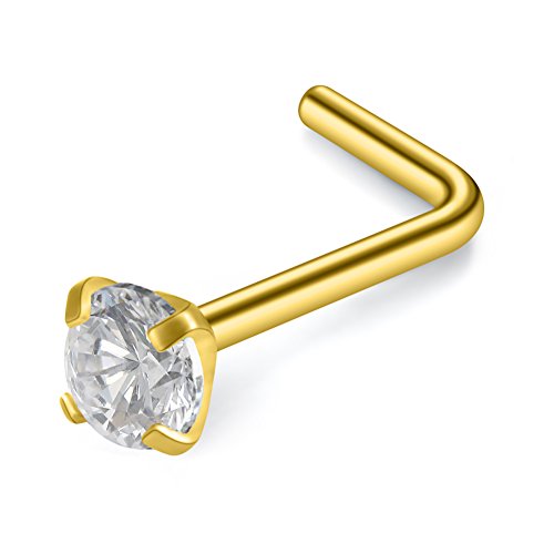 SCERRING 18G Stainless Steel L-Shaped Nose Stud Rings Tragus Lip Hoop Piercing Jewelry 1.5-3mm Clear CZ 8-30PCS - color: 8PCS - Gold