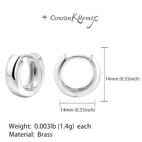 CONRAN KREMIX Small Thick Gold Chunky Hoop Earrings Lightweight Huggie Hoops For Women - color: 14.0 MM - Silver