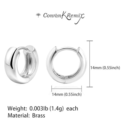 CONRAN KREMIX Small Thick Gold Chunky Hoop Earrings Lightweight Huggie Hoops For Women - color: 14.0 MM - Silver