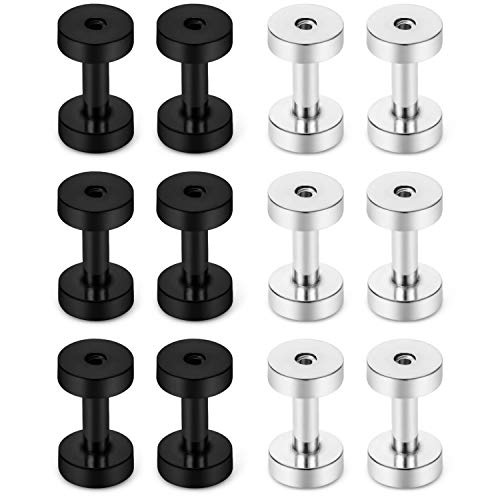 6 Pairs Surgical Steel Ear Gauges Screw Plugs Tunnel Earlobe Expander Stretcher Piercing Jewelry Kit for Women Men 14G-6G - color: 12G (2mm)