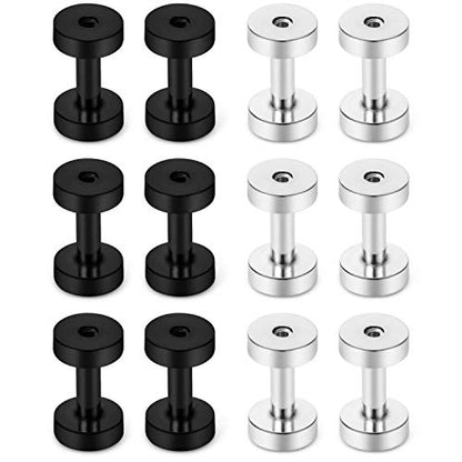 6 Pairs Surgical Steel Ear Gauges Screw Plugs Tunnel Earlobe Expander Stretcher Piercing Jewelry Kit for Women Men 14G-6G - color: 12G (2mm)
