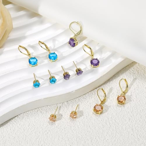 Multicolor Crystal Dangle Studs Earrings Set for Women 925 Silver Hypoallergenic Dangle Earrings Leverback Drop Earring Fashion Cubic Zirconia Leverback Stud Earring Sets Trendy Cubic Zirconia Jewelry Gifts for Women - style: 12-G