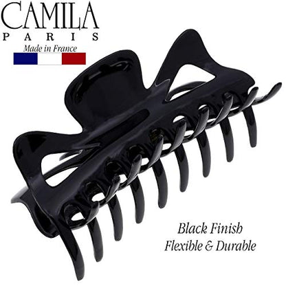Camila Paris CP3028 French Large Hair Clips for Women Thick Hair for Long Curly Wavy Hair, Girls Hair Claw Clip, Durable Styling Big Claw Clip for Thick Hair, Strong Hold No Slip Grip, Made in France - color: Black 4.5"