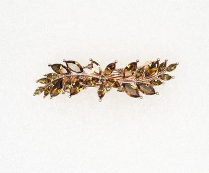 Faship Smoked Topaz Chocolate Brown Small Floral Hair Barrette Clip - color: Smoked Topaz / Rose Gold Plated