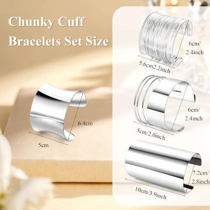 4PCS Chunky Cuff Bracelets Set for Women Hammered Chunky Bracelets Adjustable Open Wide Wire Bracelets Irregular Minimalist Coil Bangle Set Gold Silver Upper Arm Punk Jewelry - color: Silver C