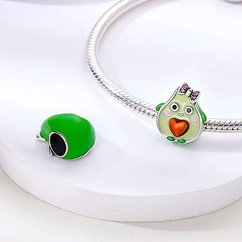 Hapour 925 Sterling Silver Charms for Bracelet Necklace Dangle Pendant Bead | Whale Shark Charm, Glow in the Dark, Matryoshka Russian Doll Baking European Jewelry Charm, 14k Gold Plated - style: Cute Avocado