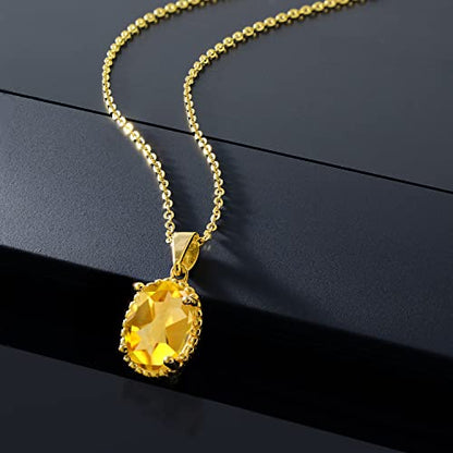 Gem Stone King 11X9MM Oval Gemstone Birthstone Pendant Necklace | 925 Sterling Silver | Solitaire Necklace For Women | With 18 Inch Chain | Fine Jewelry Gifts for Mom Women Wife Her - color: Citrine-November