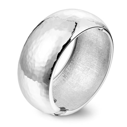 NICEIGHT 18K Gold Plated Chunky Bangle Bracelets for Women Gold Wide Cuff Bangle Bracelet Hammered Minimalist Thick Gold Wrist Wrap Bracelets - color: Silver Thick Hammered Bracelet