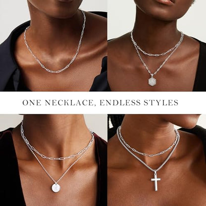 IEFWELL Silver Plated Chain Necklace for Women Men - 3.5mm Silver Plated Paperclip Chain Necklace, 16/18/20/22/24 Inches Hypoallergenic Sturdy Chains, Jewelry Gifts for Women - size: 18 Inch