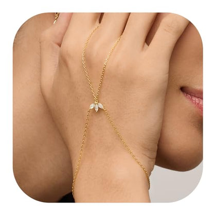 PAVOI Hand Chain Bracelet for Women, 14K Gold Plated Adjustable Ring Chain | Hand Chain Bracelet, Ring Bracelet Hand Chain, Arm & Body Jewelry - style: Marquise