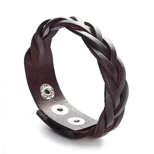 CCBFY Genuine Leather Bracelet Braided Sporty Wide Wristband Punk Jewelry for Men Women - color: Set of 2 - Brown