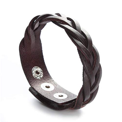 CCBFY Genuine Leather Bracelet Braided Sporty Wide Wristband Punk Jewelry for Men Women - color: Set of 2 - Brown