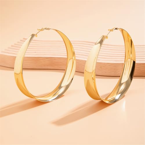 Chunky Hoop Earrings for Women,Exaggerated Large Hoop Earrings 80MM Trendy Lightweight Big Wide Post Thick Hoop Earrings Prom Jewelry