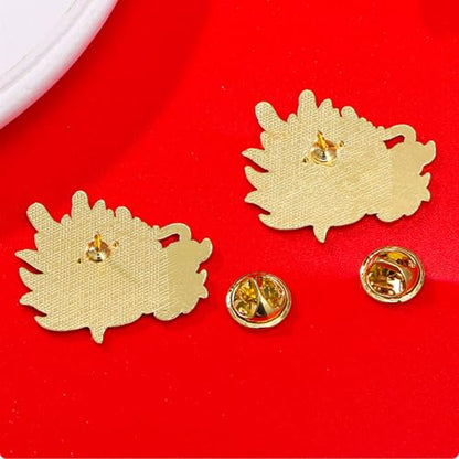 4pcs Chinese Dragon Enamel Lapel Pin Set, Dragon ChineseZodiac Style Traditional Design Red Yellow Pink Blue Green - color: RED
