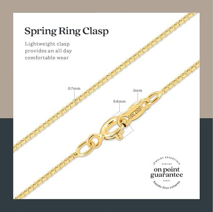 KEZEF 925 Sterling Silver Box Chain Necklace for Women & Men, 0.7mm Thin Chain Necklace, Available in Sterling Silver, Gold Plated & Rose Gold Plated Finishes, Made in Italy - color: 18kt Gold, size: 15 Inch