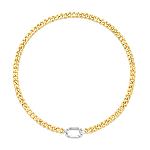 Chunky Gold Necklace Cuban Link Chain Choker for Women Men Gold & Silver Plated Trendy Unisex Statement Necklace Mixed Metal Two Tone Necklace Hip-Hop Punk Unisex Jewelry