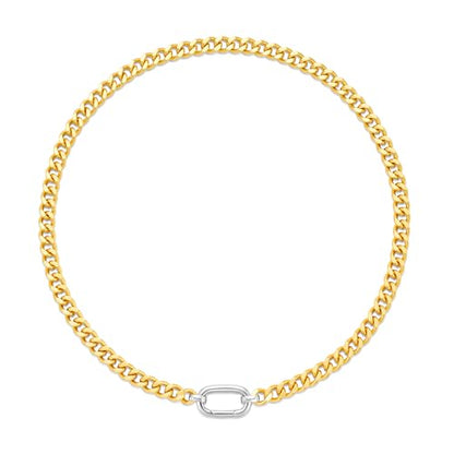 Chunky Gold Necklace Cuban Link Chain Choker for Women Men Gold & Silver Plated Trendy Unisex Statement Necklace Mixed Metal Two Tone Necklace Hip-Hop Punk Unisex Jewelry