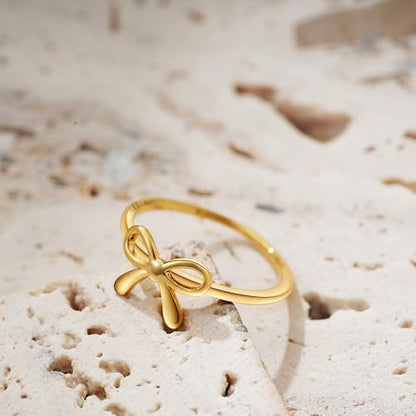 Bow Rings for Women Dainty Bow Tie Band Ring 18K Gold Plated Cute Thin Engagement Knuckle Bow Rings Gold Bowknot Small Stacking Ring Valentines Day Bow Ring for Her Trendy Jewelry - color: Gold 6