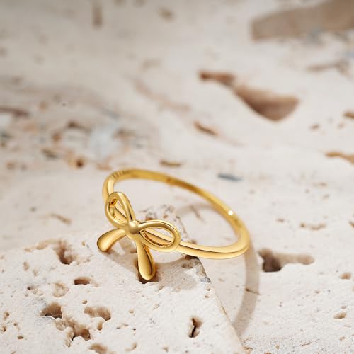 Bow Rings for Women Dainty Bow Tie Band Ring 18K Gold Plated Cute Thin Engagement Knuckle Bow Rings Gold Bowknot Small Stacking Ring Valentines Day Bow Ring for Her Trendy Jewelry - color: Gold 6