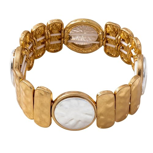 Chunky Hammered Geometric Bangle Bracelets Gold Coin Statement Cuff for Women Boho Elastic Adjustable Statement Bracelet