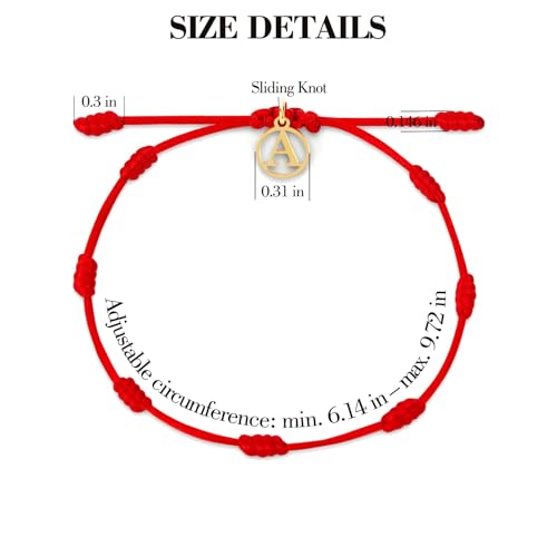 Red String Bracelet with Initial Letter and 7 Protective Knots – Adjustable Kabbalah Bracelet for Women & Men, Personalized Good Luck Charm for Positive Energy - color: A